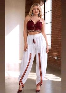 ✨ Trendy White Dhoti Salwar with Red-Golden Lace |