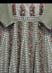 Peplum style green Embroidered Kurta Set