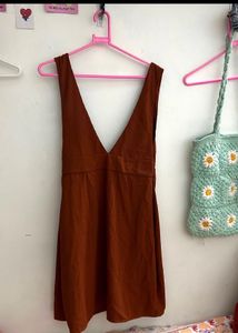 Tokyo talkies Brown Solid Pinafore Dress | SIZE S