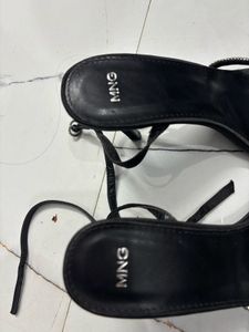 MNG Black Embellished Strap Heels