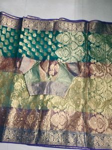 Beautiful Multi Colour Banarasi Organza Sarees