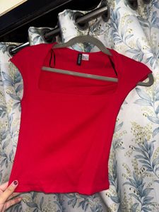 Red Square Neck Crop Top