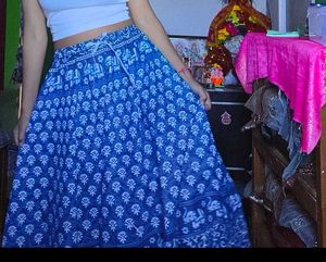 Boho Blue Printed Maxi Skirt