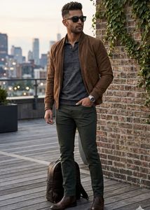 Dark Green ankle Fit Pants for men