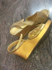 Sparkly Gold Wedge Sandals