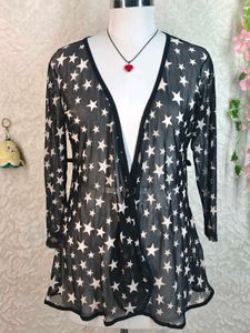 Sheer Star Print Kimono Top