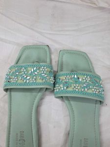 Embellished Mint Green Slides