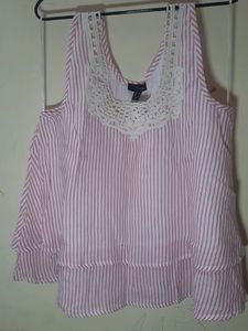 Pink Striped Tiered Tank Top