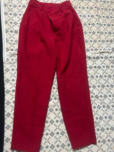 Red High-Waisted Tailored Trousers