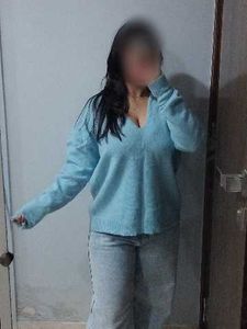 Blue V-Neck Knit Sweater