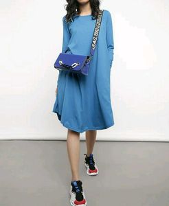 👗Blue Long Sleeve Casual Dress