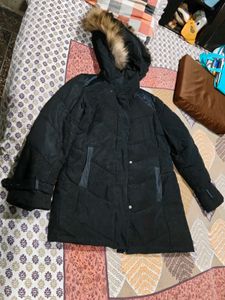 Black Puffer Jacket with Hood winter thick