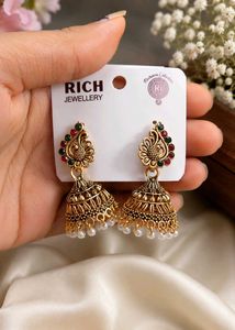 Ethnic Jhumka Earrings with Pearls