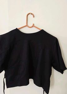 Black Cropped Tie-Back Top