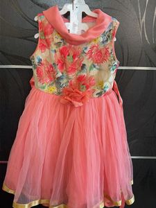 Girls Coral Floral Party Dress