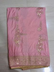 Elegant Pink Saree with Gold Embroidery