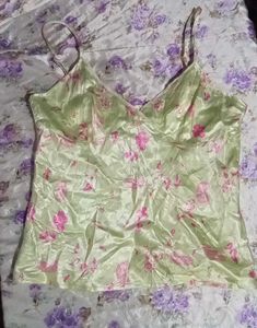 Light Green Floral Cami Top in Satin