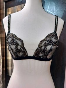 Designer Sheer Beaded Triangle Bra.. New
