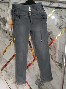 Women's Grey High-Waist Jeans
