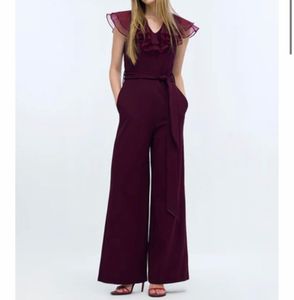 Elegant Burgundy Ruffle Jumpsuit
