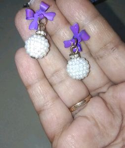 Lavender Bow Pearl Earring, Broach, Balaji Pendant