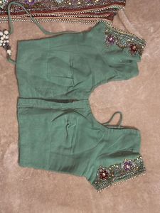 Purple Green Festive Saree(with blouse)