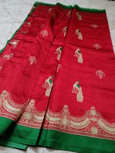 Red Saree with Peacock Motifs