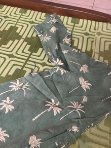 Green Palm Tree Print Midi Dress