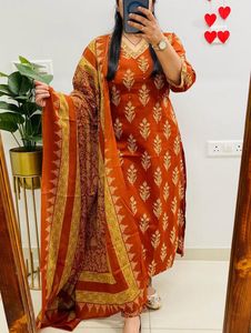 Beautiful Rust Kurta Set with Dupatta