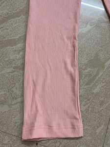 Soft Pink Ribbed Wide Leg Pants