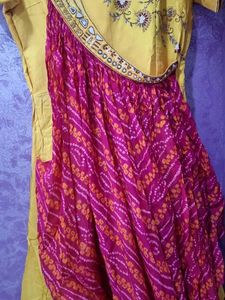 Yellow Kurta Set with Red Bandhani Dupatta