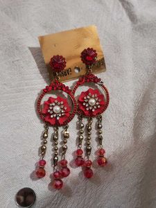 Stunning Red Floral Dangle Earrings