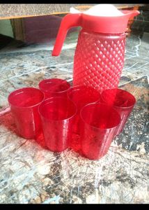 Red Pitcher and Glasses Set