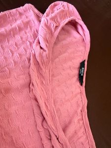 Pink One-Shoulder Textured Wrap Dress
