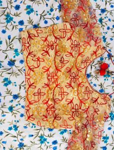 Embroidered Net Blouse with Tassels