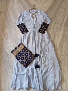 Light Blue Kurta Set with Embellished Sleeves