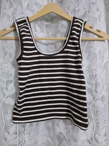 Brown & White Striped Tank Top