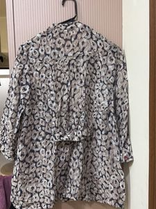 Stylish Button-Up Blouse with Animal Print