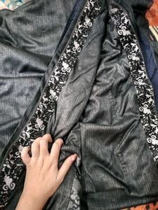 Stylish Grey &amp; Black Saree