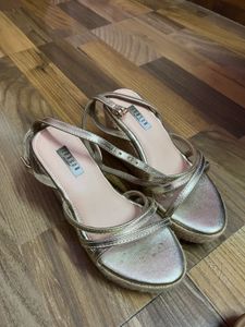 Gold Strappy Wedge Espadrille Sandals