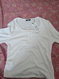 SHEIN White Ribbed Henley Top