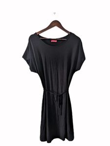 Black Midi Dress with Tie Waist