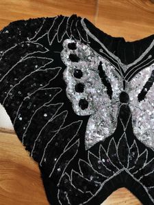 Sparkling Butterfly Embellished Black Blouse