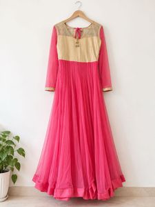 Stunning Pink &amp; Gold Anarkali Gown