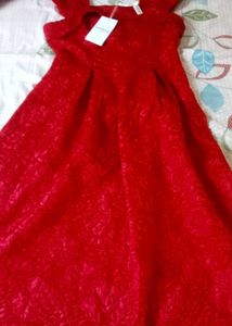 Red Textured Off-Shoulder Dress