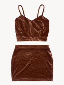 Velvet Crop Top and Skirt Set