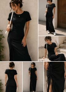 Chic Black Ruched Maxi Dress
