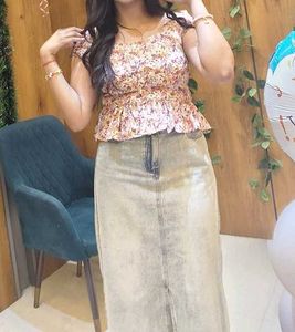 Savana Blue Denim A-Line Skirt
