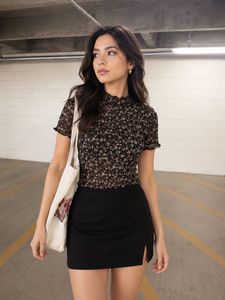Floral Mesh Mock Neck Top