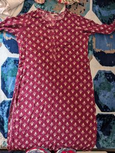 Printed Maroon Kurta